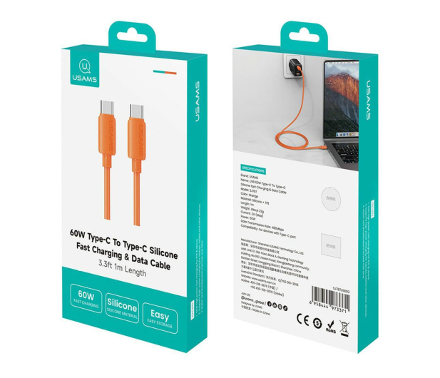 USAMS Kabel 60W 3A Silicone Fast Charging USB-C do USB-C pomarańcz - 1568985 - zdjęcie 5